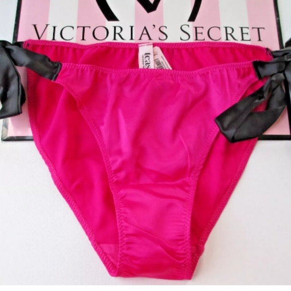 Victoria's Secret Other - VICTORIA'S SECRET Tease Bow Tie Side Satin Cheeky Panty S M Black Pink Sexy VS